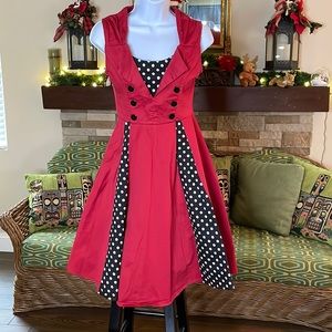 Beautiful look vintage style dress red with black and white polkadots size small